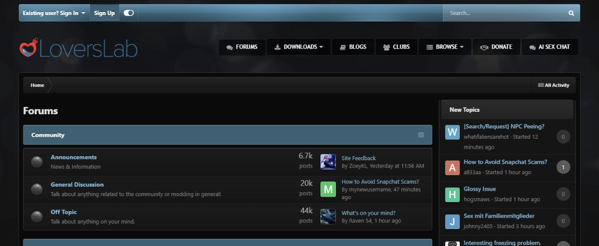 LoversLab, Free Sex Games